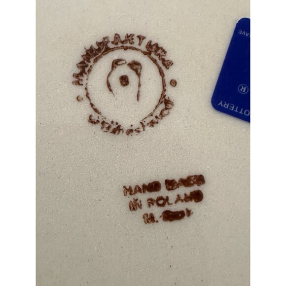 Boleslawiec Polish Art Pottery Dinner Plate 9.5” Polka Dots Staging Blue Floral - Picture 6 of 6